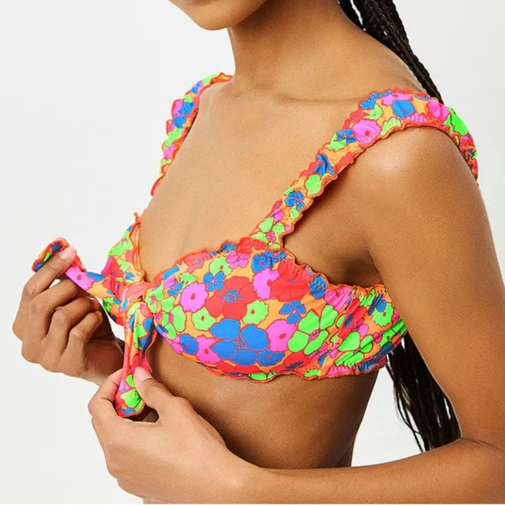 Frankie’s Bikinis Colby Tie Front Ruffle Bikini Top